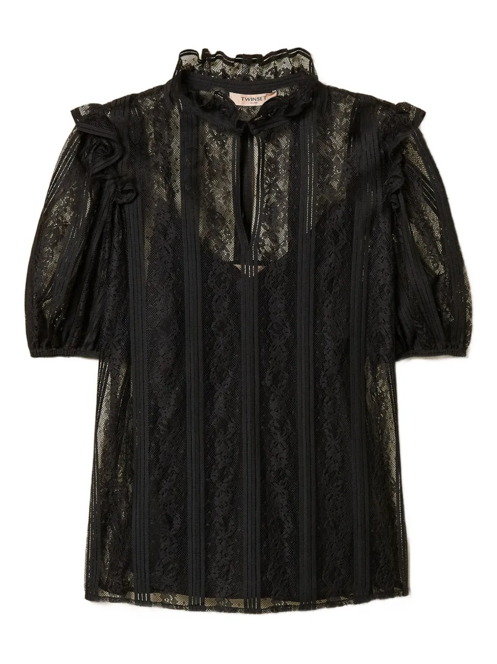 Twinset Striped Lace Blouse In Black