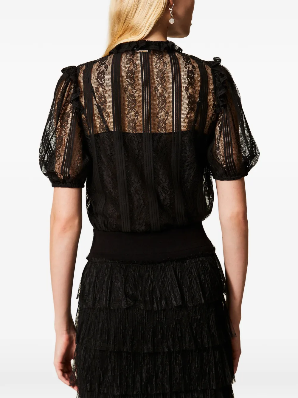 TWINSET Gestreepte blouse met kant Zwart