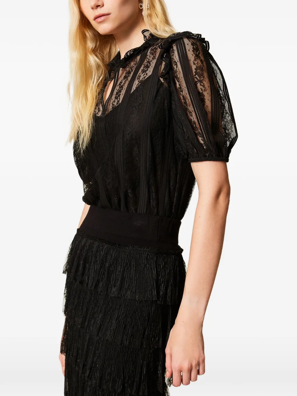 TWINSET Gestreepte blouse met kant Zwart