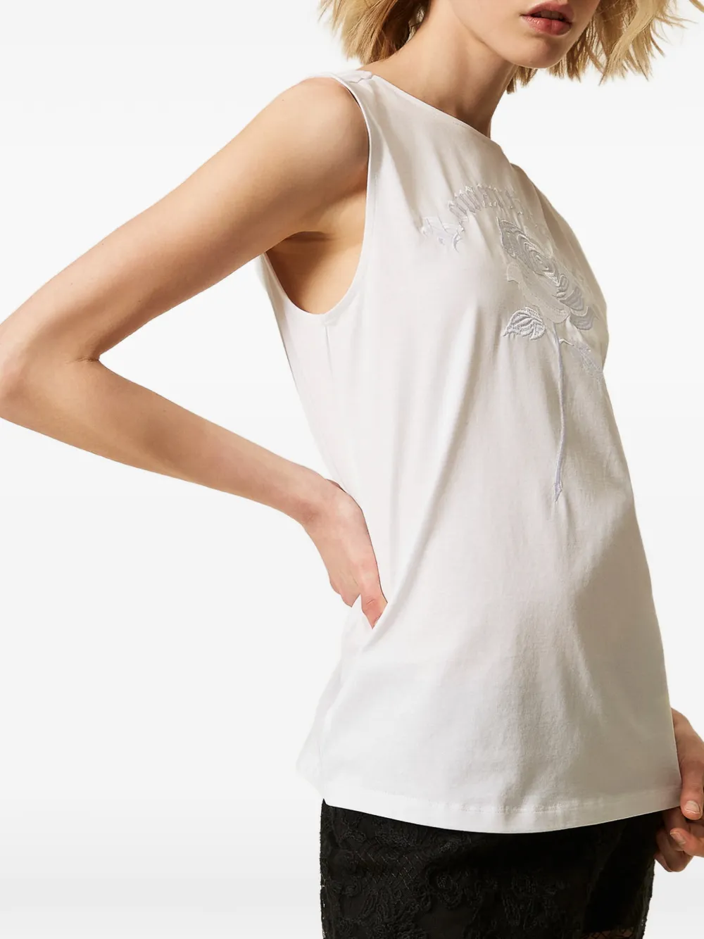 TWINSET x Myfo top met geborduurde roos Wit