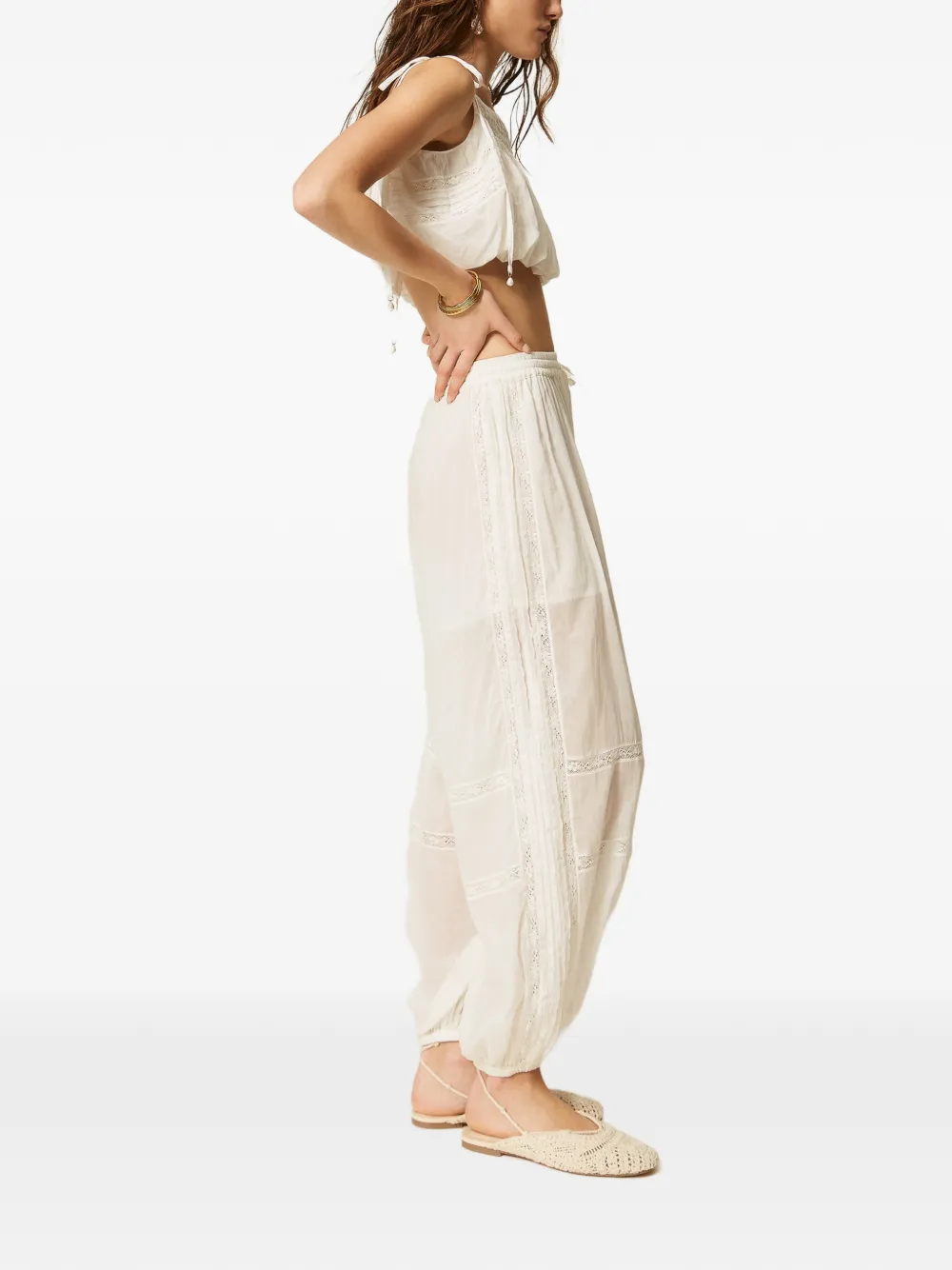 TWINSET Mousseline broek met kanten vlak Wit