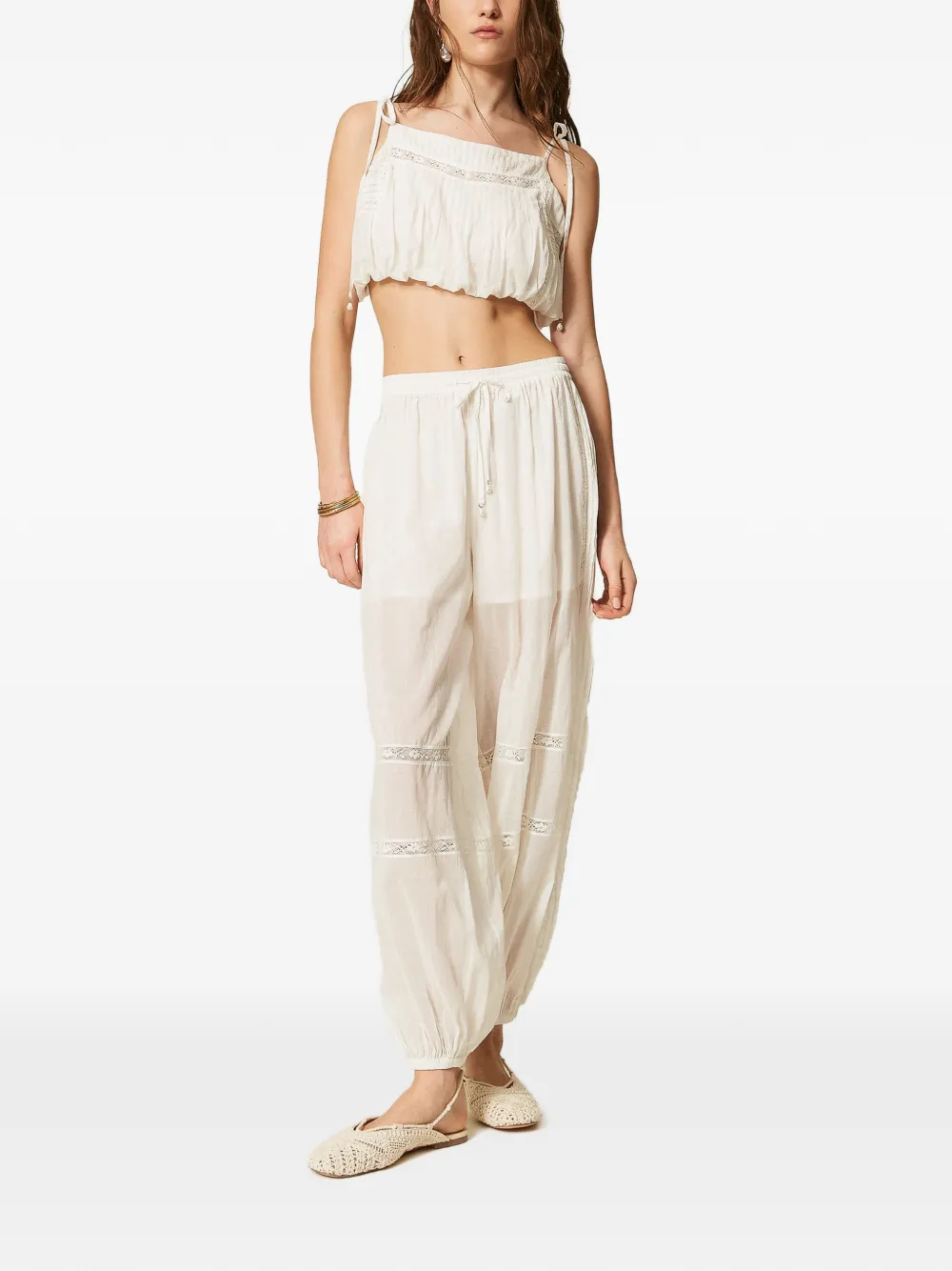 TWINSET Mousseline broek met kanten vlak Wit