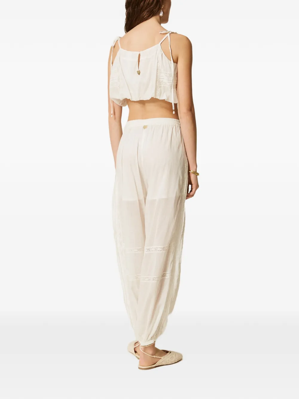 TWINSET Mousseline broek met kanten vlak Wit
