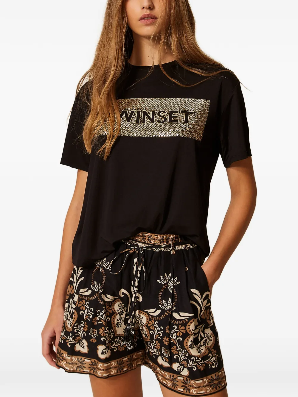 TWINSET T-shirt met logo en pailletten Zwart