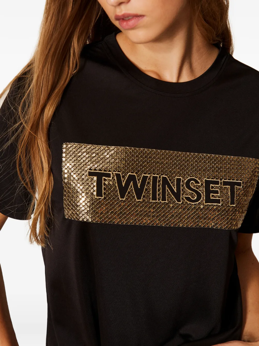 TWINSET T-shirt met logo en pailletten Zwart
