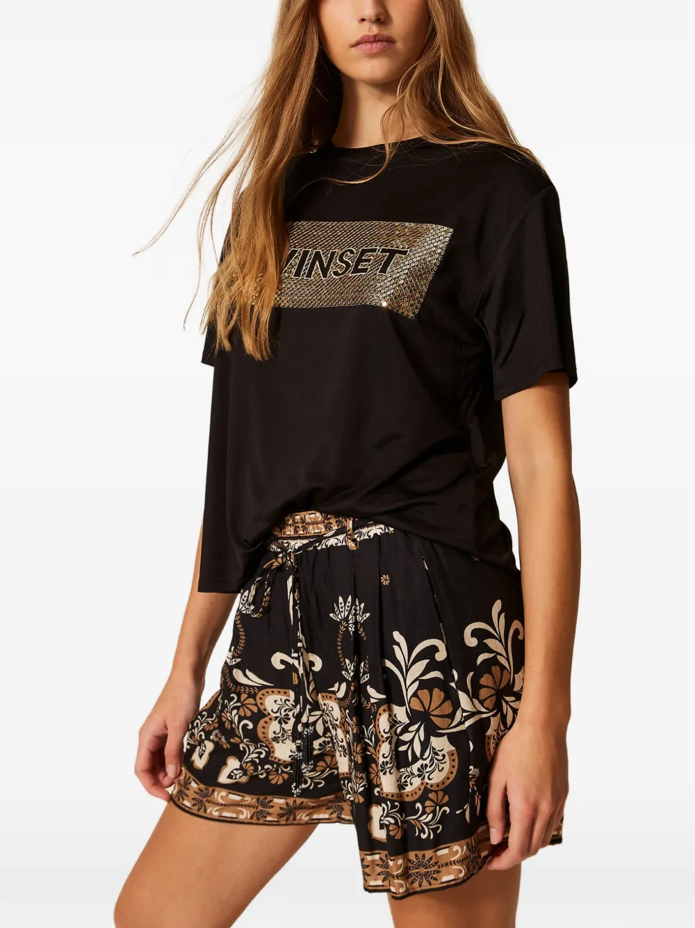 TWINSET T-shirt met logo en pailletten Zwart