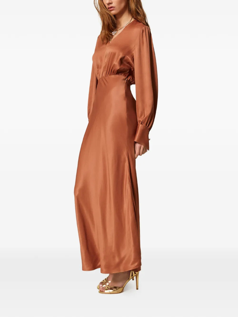 TWINSET Satijnen maxi-jurk Bruin