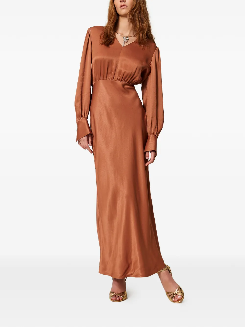 TWINSET Satijnen maxi-jurk Bruin