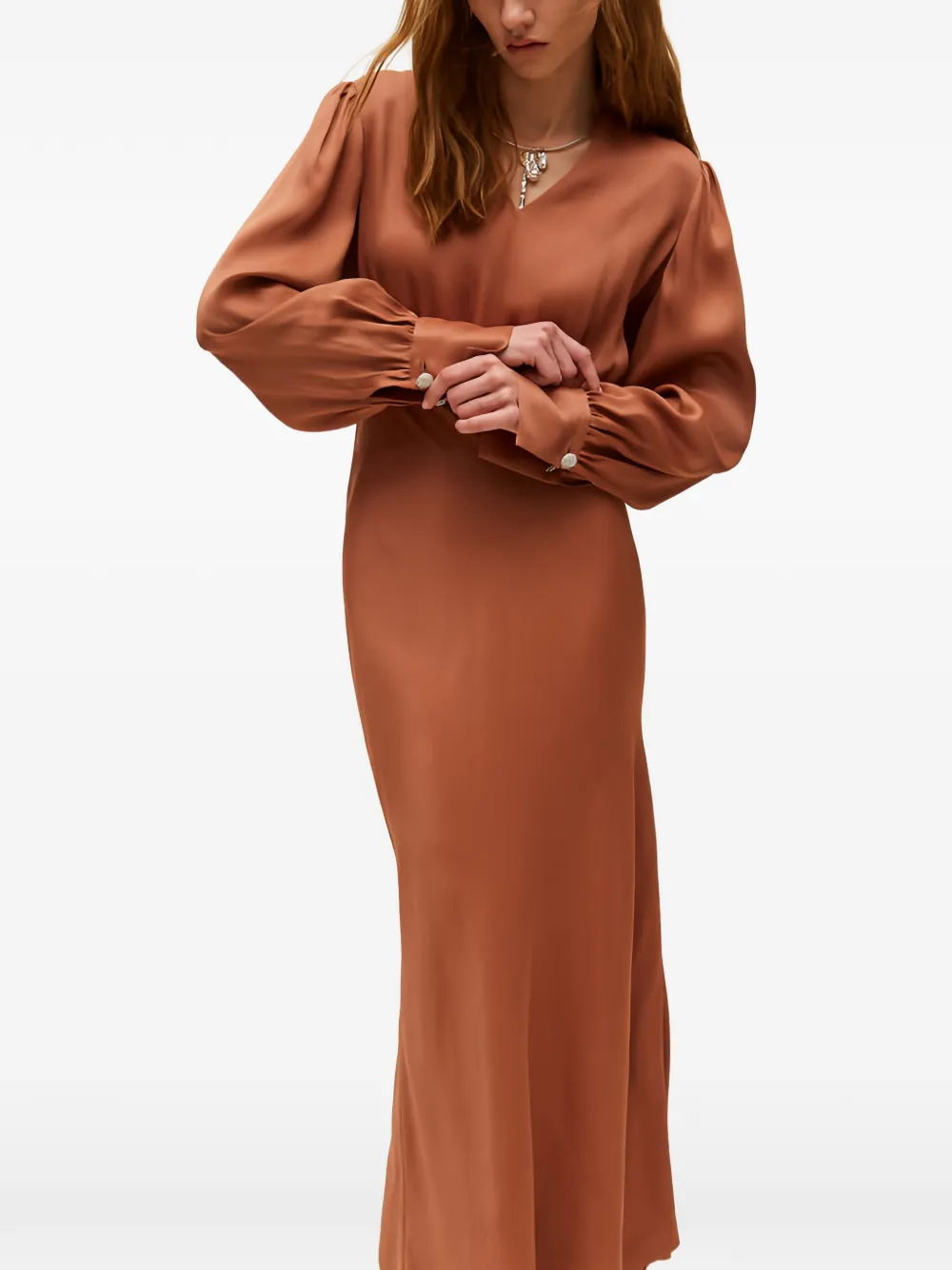 TWINSET long satin dress - Marrone