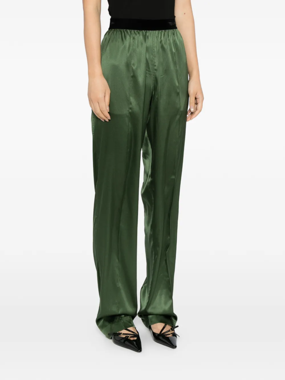 Tom Ford Satin Trousers In Green