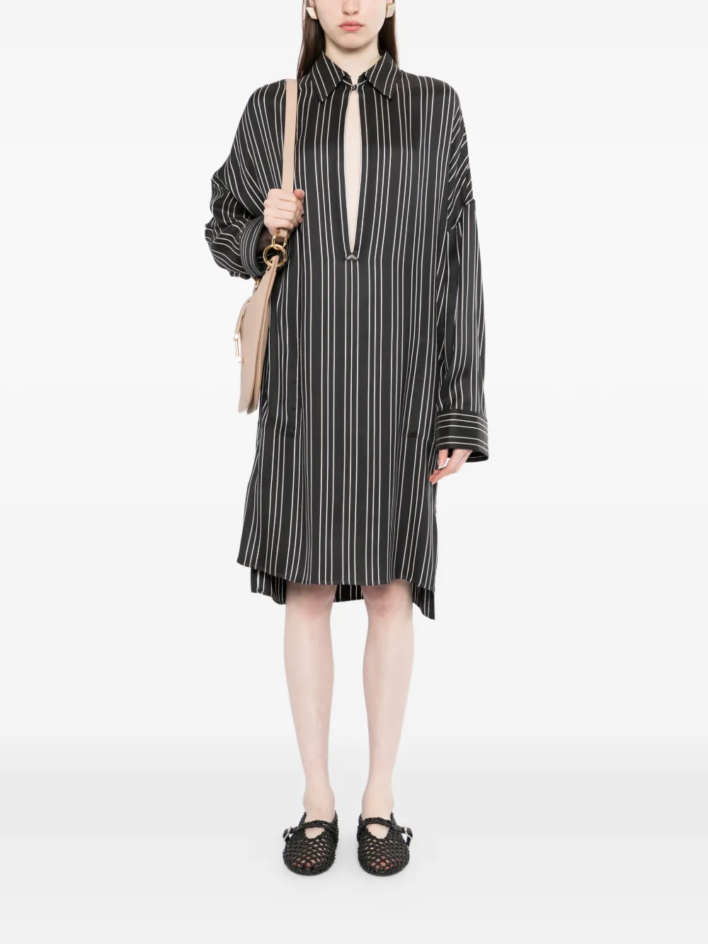 TOM FORD striped v-neck dress - Zwart