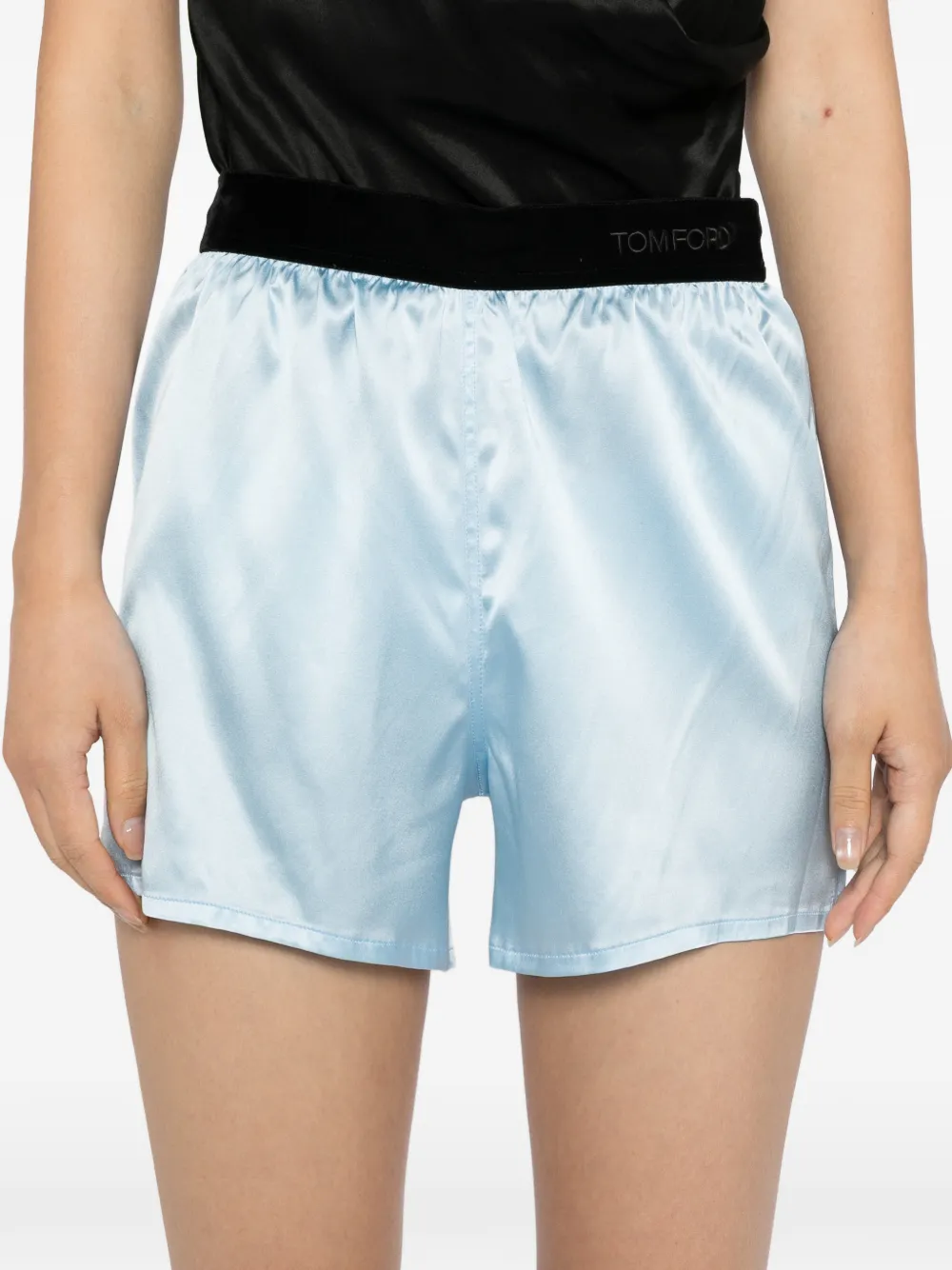 Tom Ford Satin Shorts In Blue