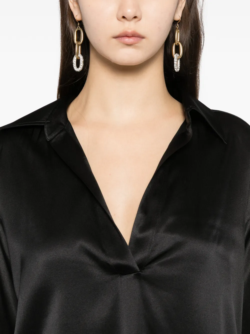 TOM FORD Blouse met satijnen afwerking en lange mouwen Zwart