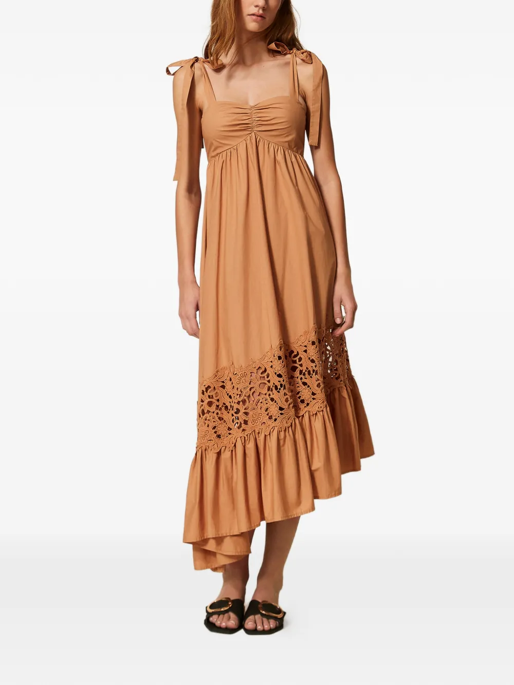 TWINSET Macramé asymmetrische midi-jurk Beige
