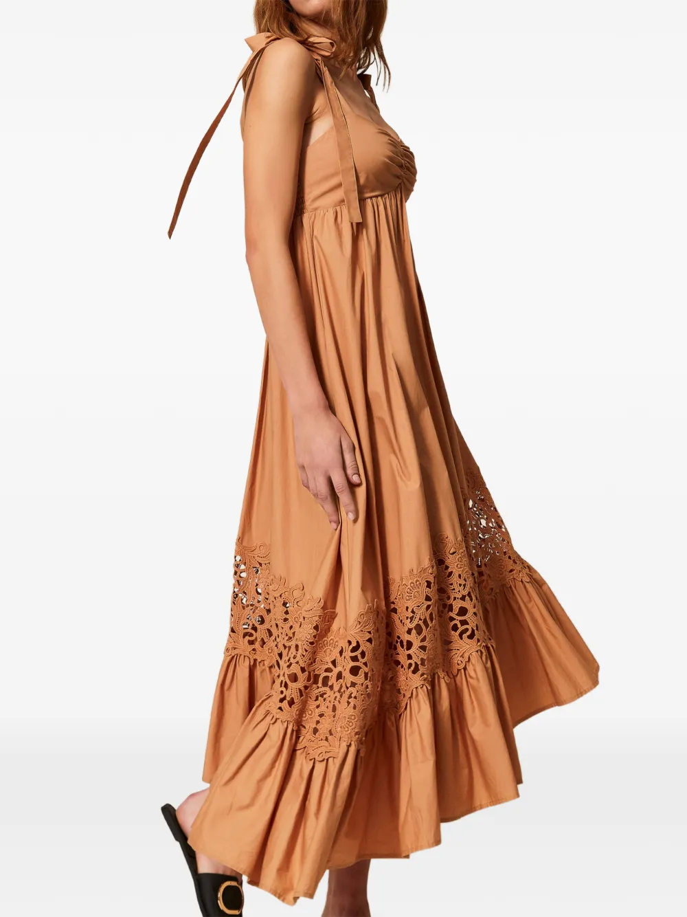 TWINSET Macramé asymmetrische midi-jurk Beige