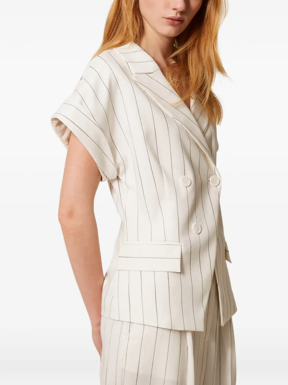 TWINSET Gilet met krijtstreep en dubbele rij knopen Wit