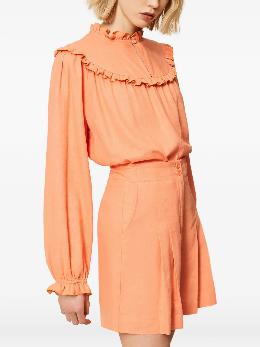 TWINSET Shorts van linnenblend met plooien Oranje