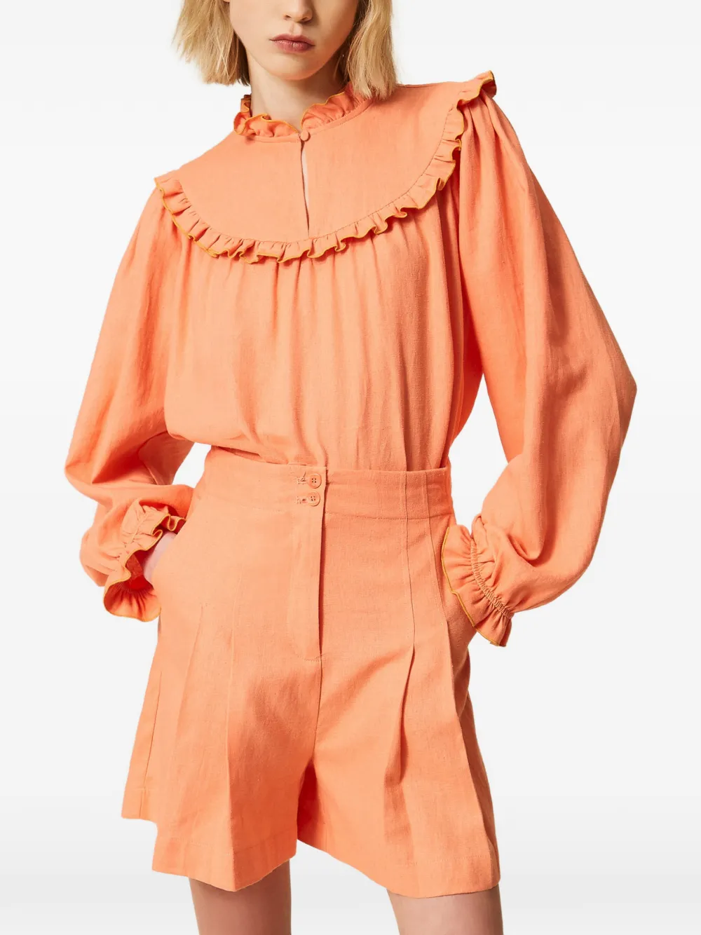 TWINSET Shorts van linnenblend met plooien Oranje