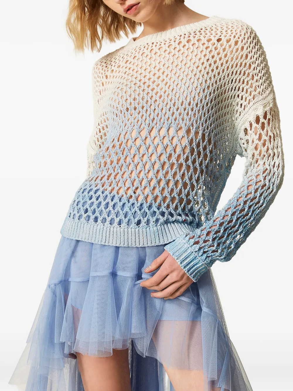 TWINSET x Myfo opengewerkte trui met geleidelijke print Wit