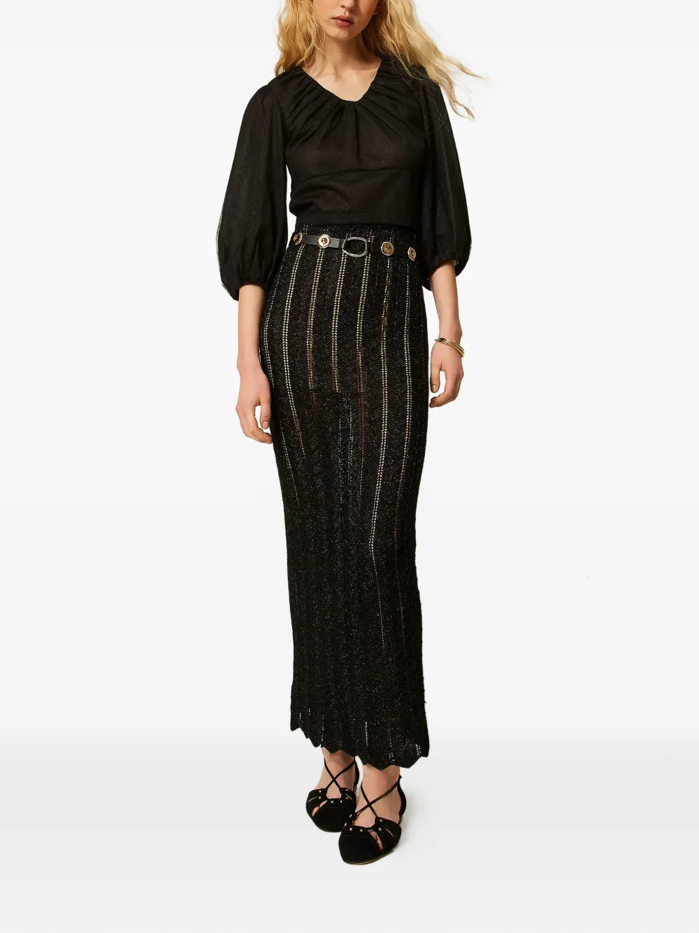 TWINSET Lange gebreide rok met lurex Zwart