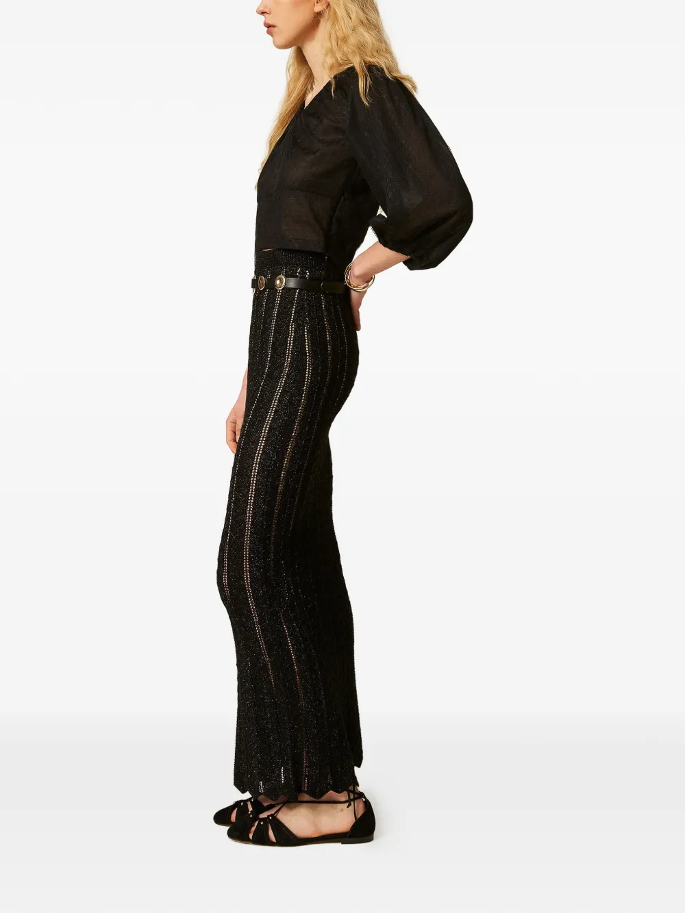 TWINSET Lange gebreide rok met lurex Zwart