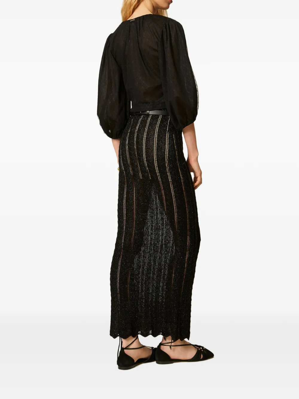 TWINSET Lange gebreide rok met lurex Zwart