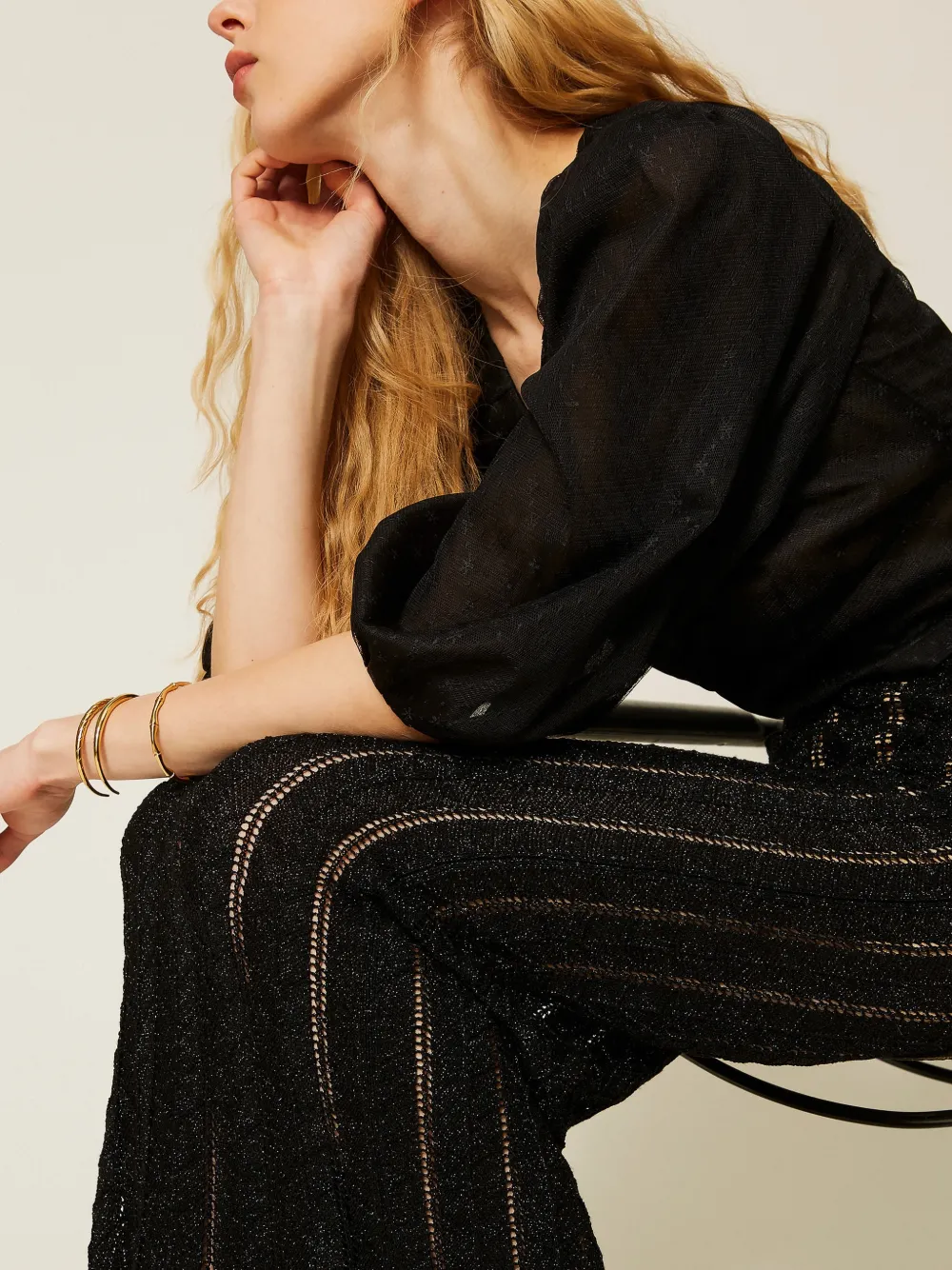 TWINSET Lange gebreide rok met lurex Zwart