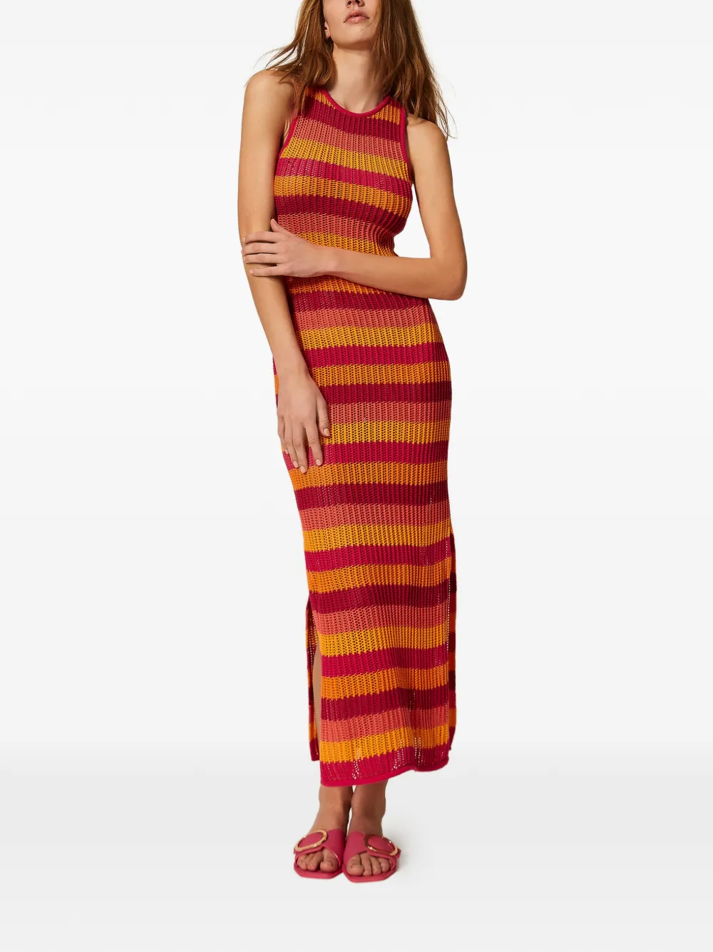 TWINSET Gestreepte midi-jurk Rood