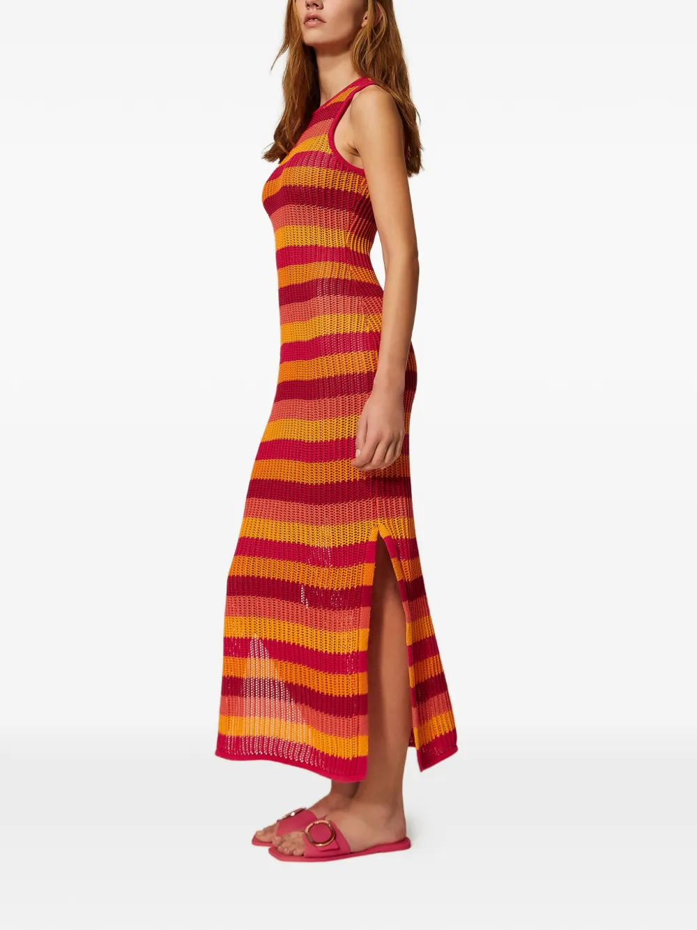 TWINSET Gestreepte midi-jurk Rood