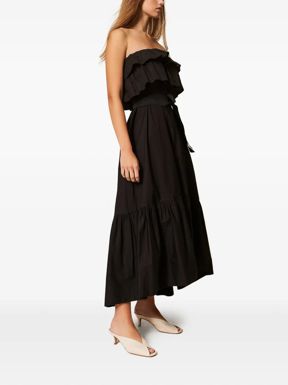 TWINSET ruffled off-shoulder dress - Zwart