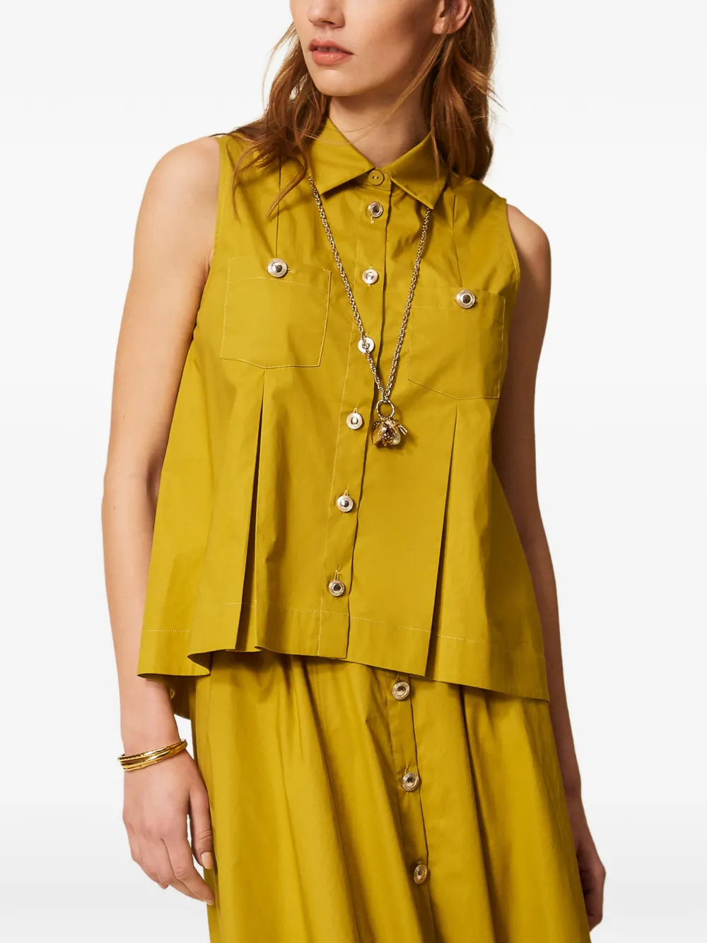  Twinset Pleated Chest-pockets Shirt - Yellow 