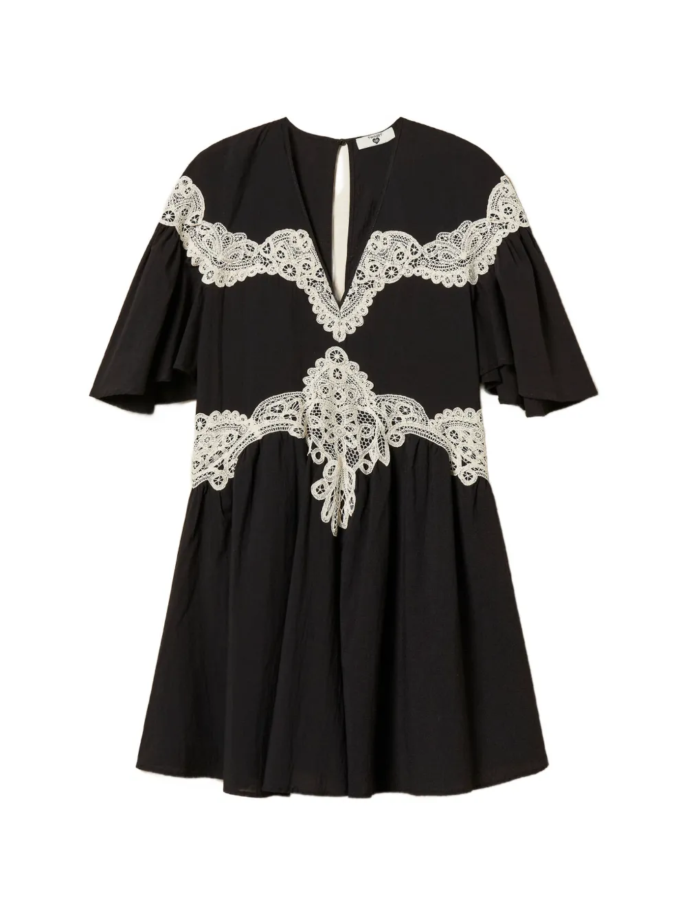 TWINSET lace V-neck mini dress - Nero