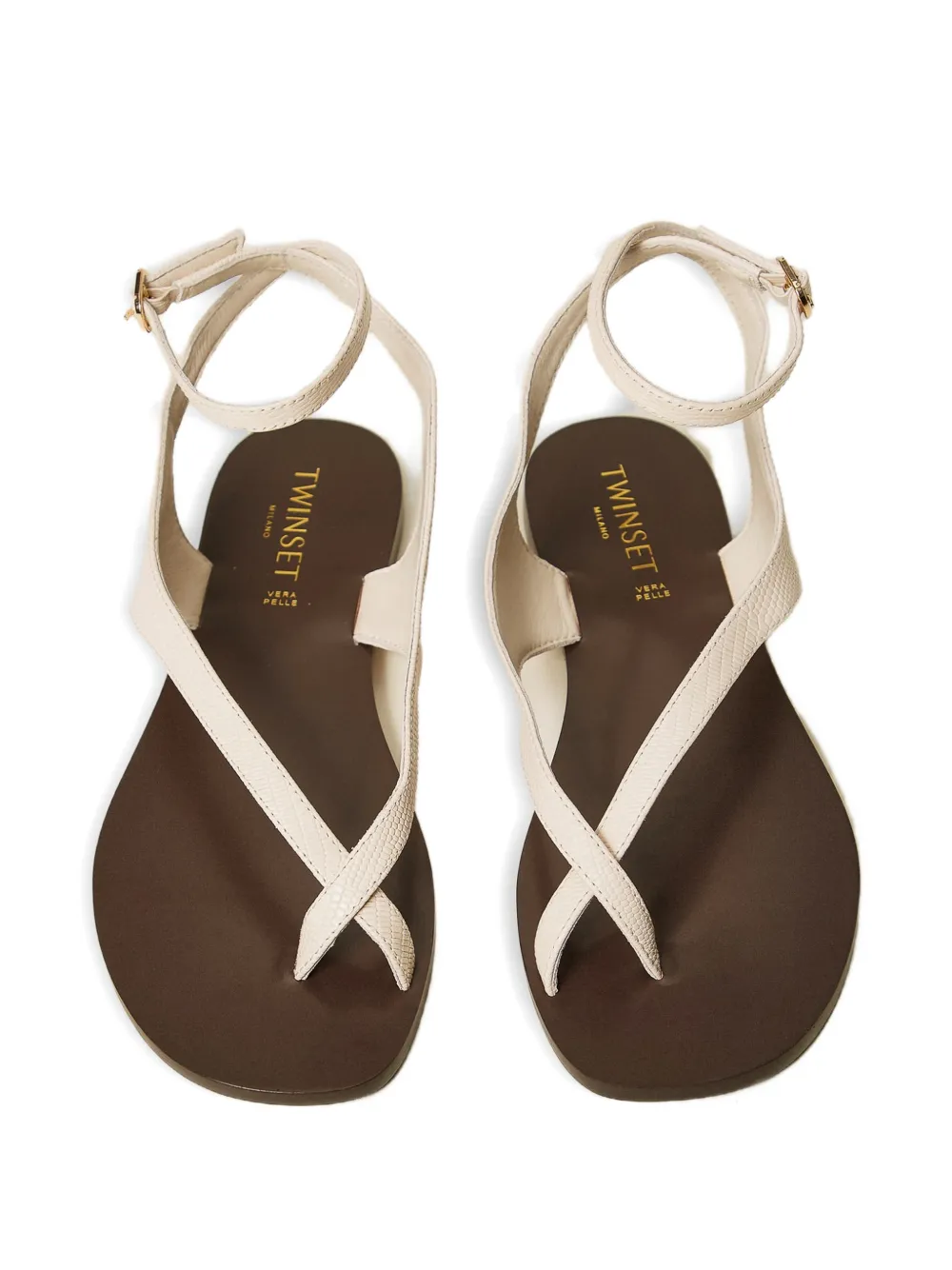 TWINSET ankle-strap leather sandals Beige