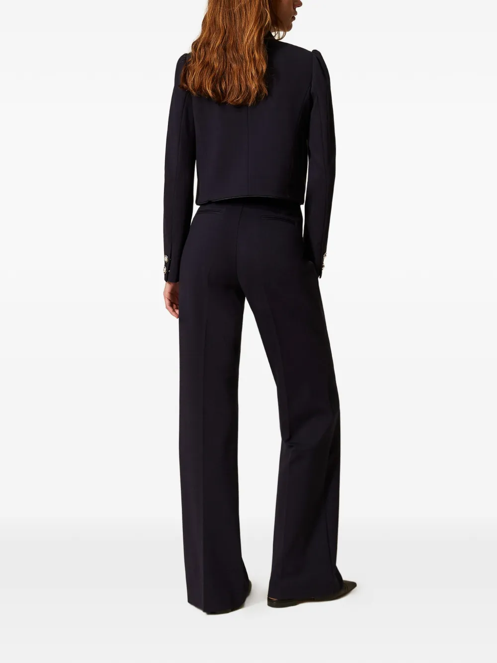 TWINSET Broek met wijde pijpen en parelknopen Blauw