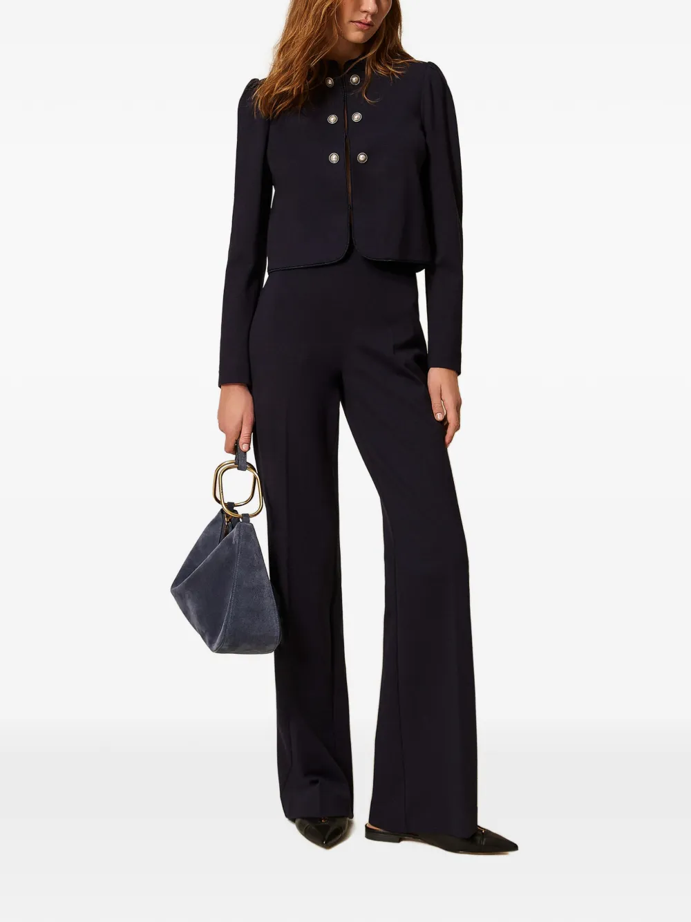  Twinset Pearl-button Wide-leg Trousers - Blue 