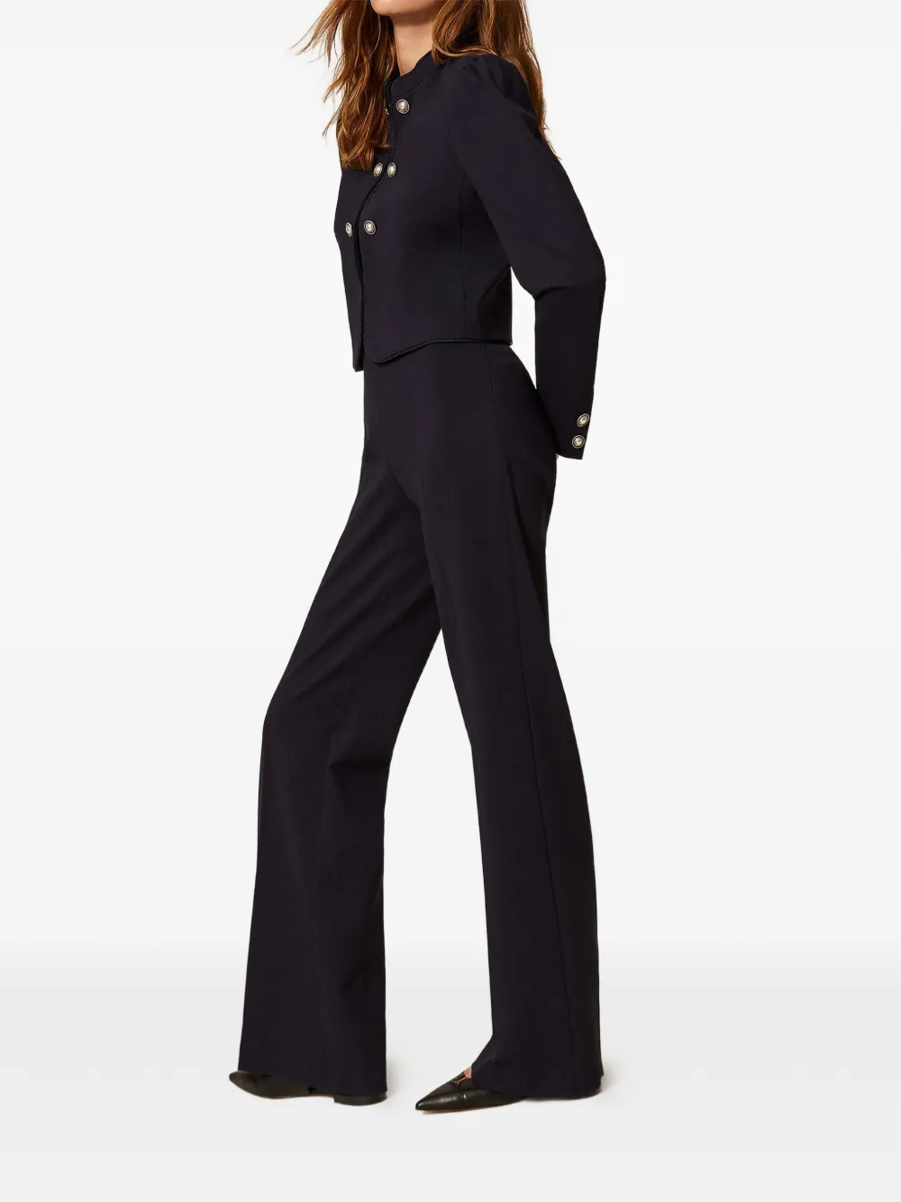  Twinset Pearl-button Wide-leg Trousers - Blue 