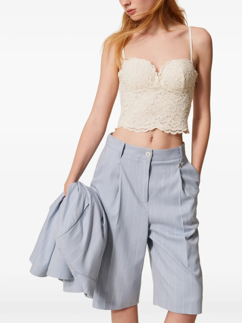 lace-pattern cropped bustier top
