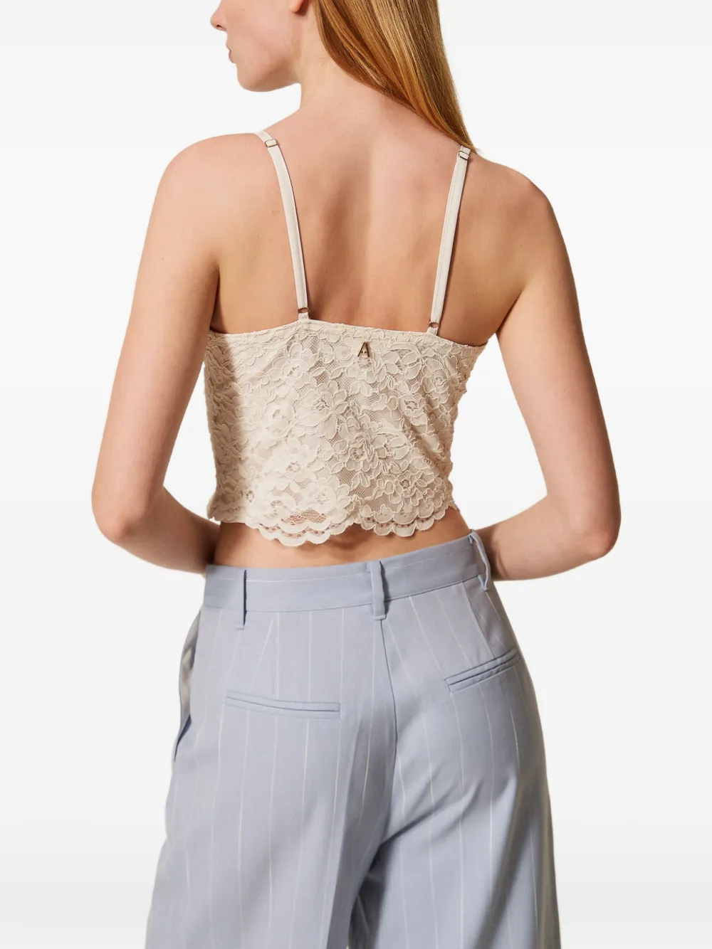 lace-pattern cropped bustier top