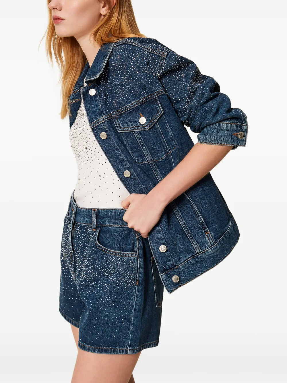 TWINSET Denim shorts met stras Blauw