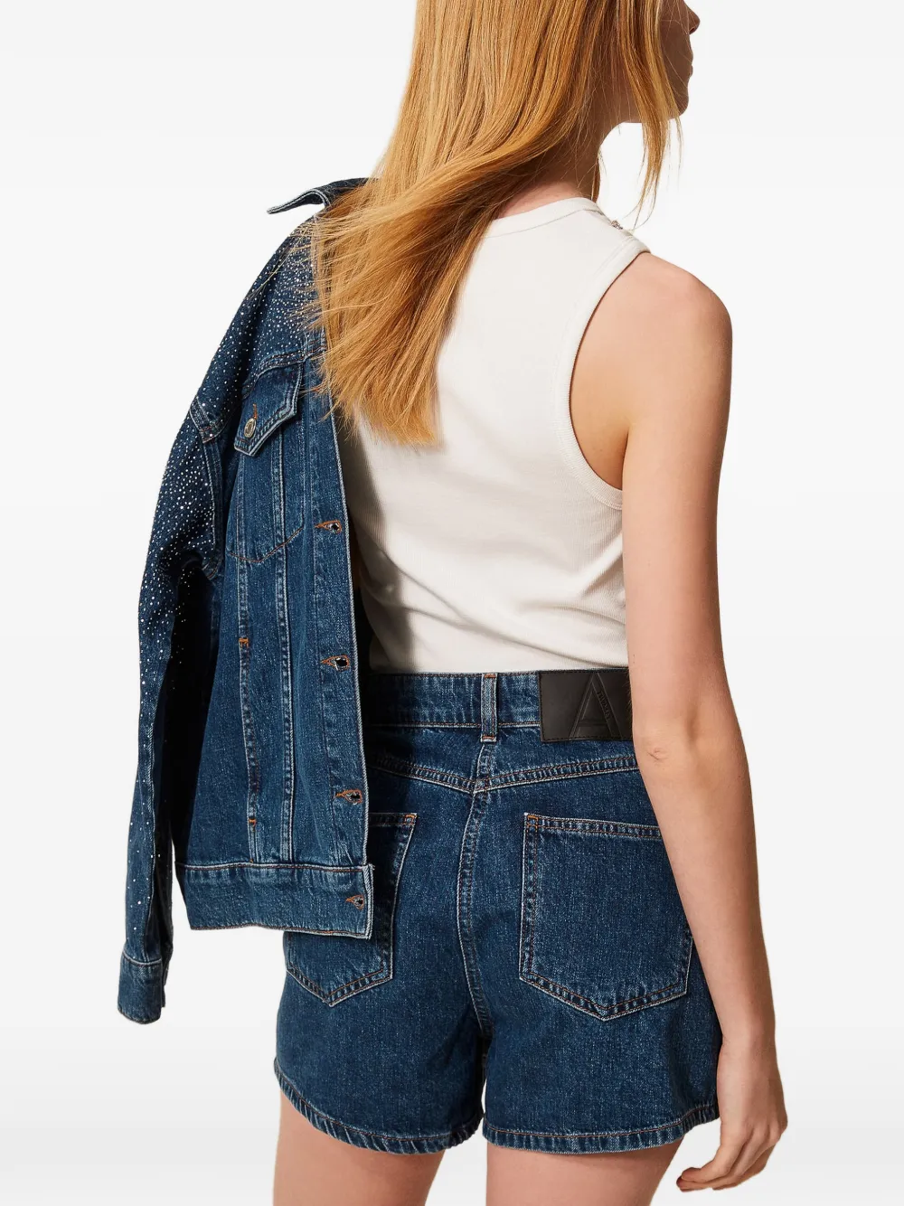 TWINSET Denim shorts met stras Blauw