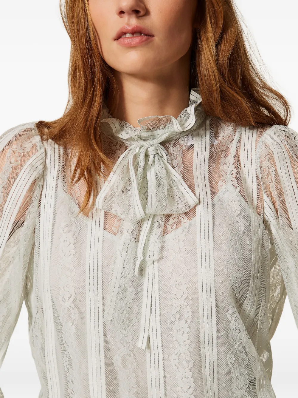 TWINSET Gestreepte blouse met kanten strik Blauw
