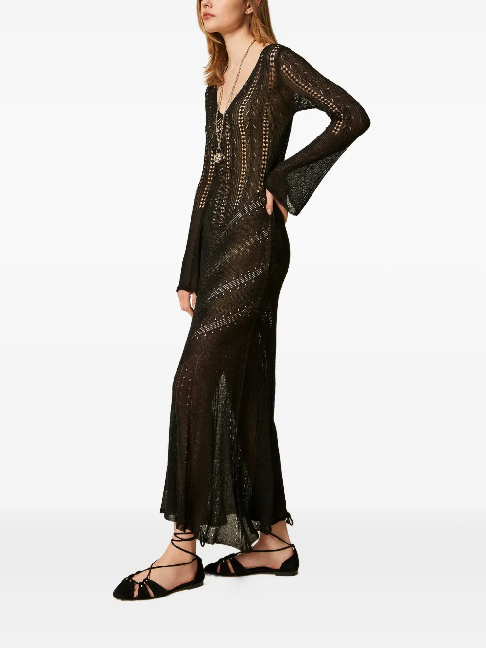 TWINSET Maxi-jurk met lurex detail Zwart
