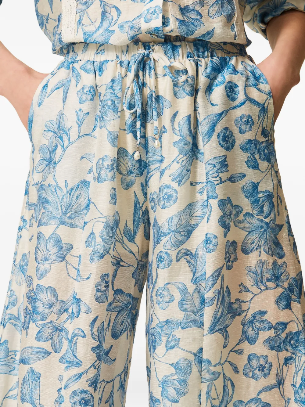 TWINSET Palazzo broek met bloemenprint Beige