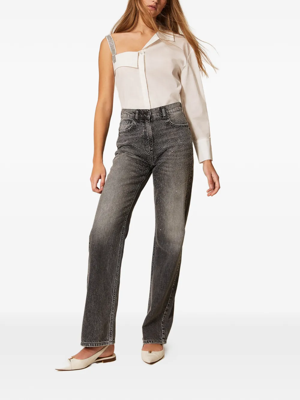  Twinset Vaqueros Con Cinco Bolsillos Y Strass - Gris 