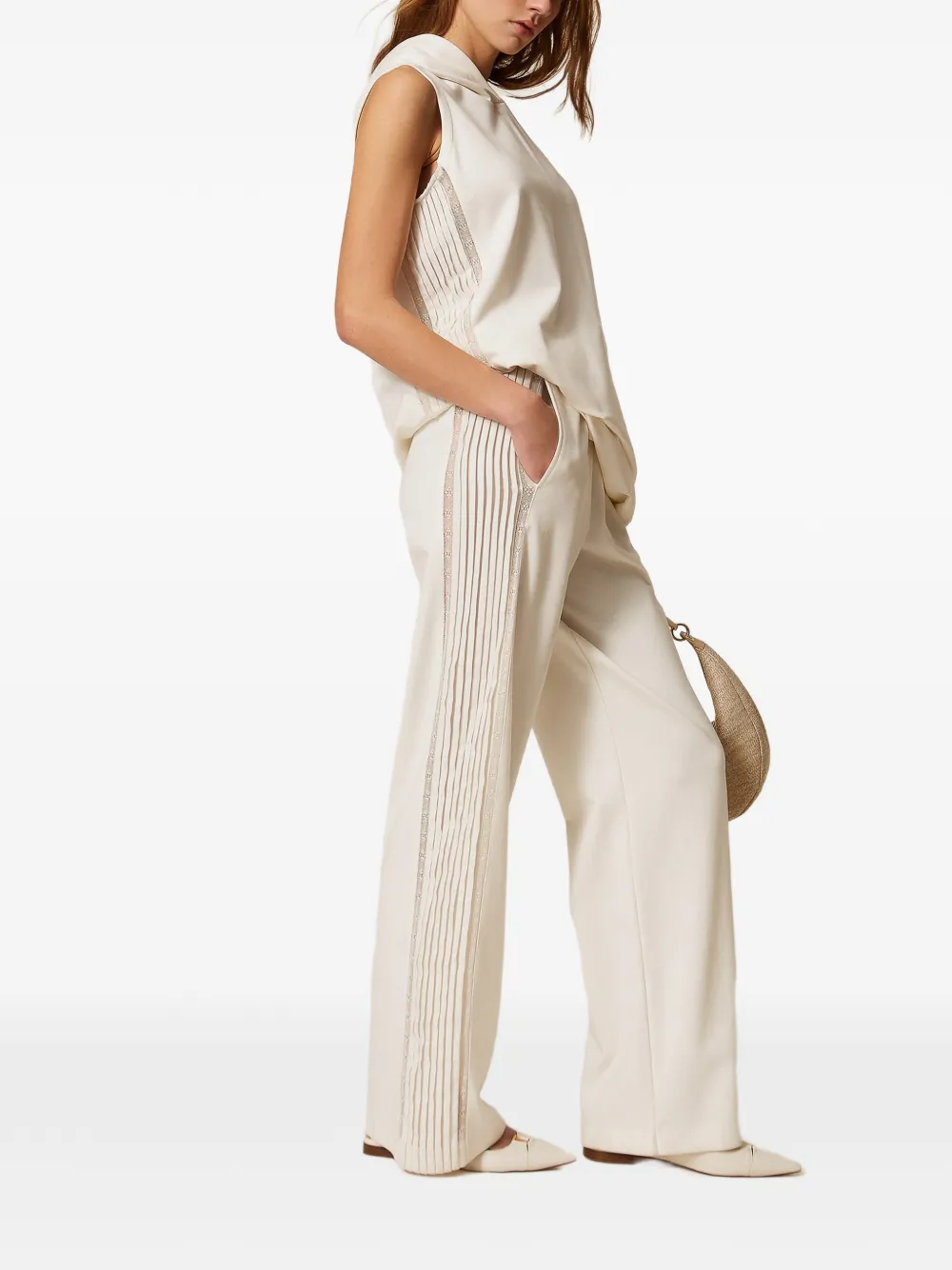  Twinset Pleated Lace-side Trousers - Neutrals 