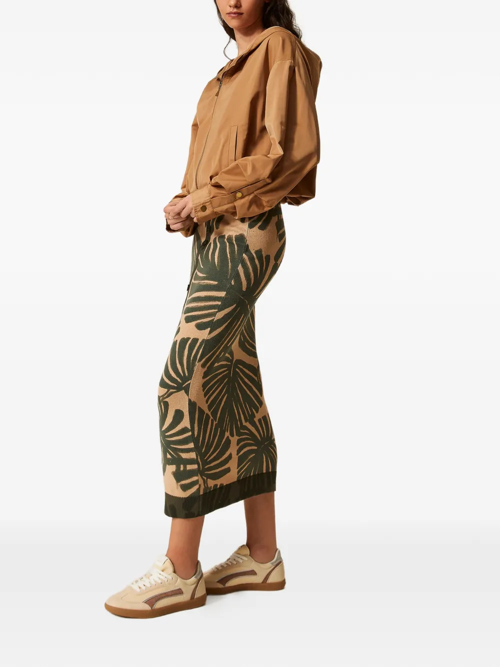  Twinset Leaf-print Midi Skirt - Neutrals 