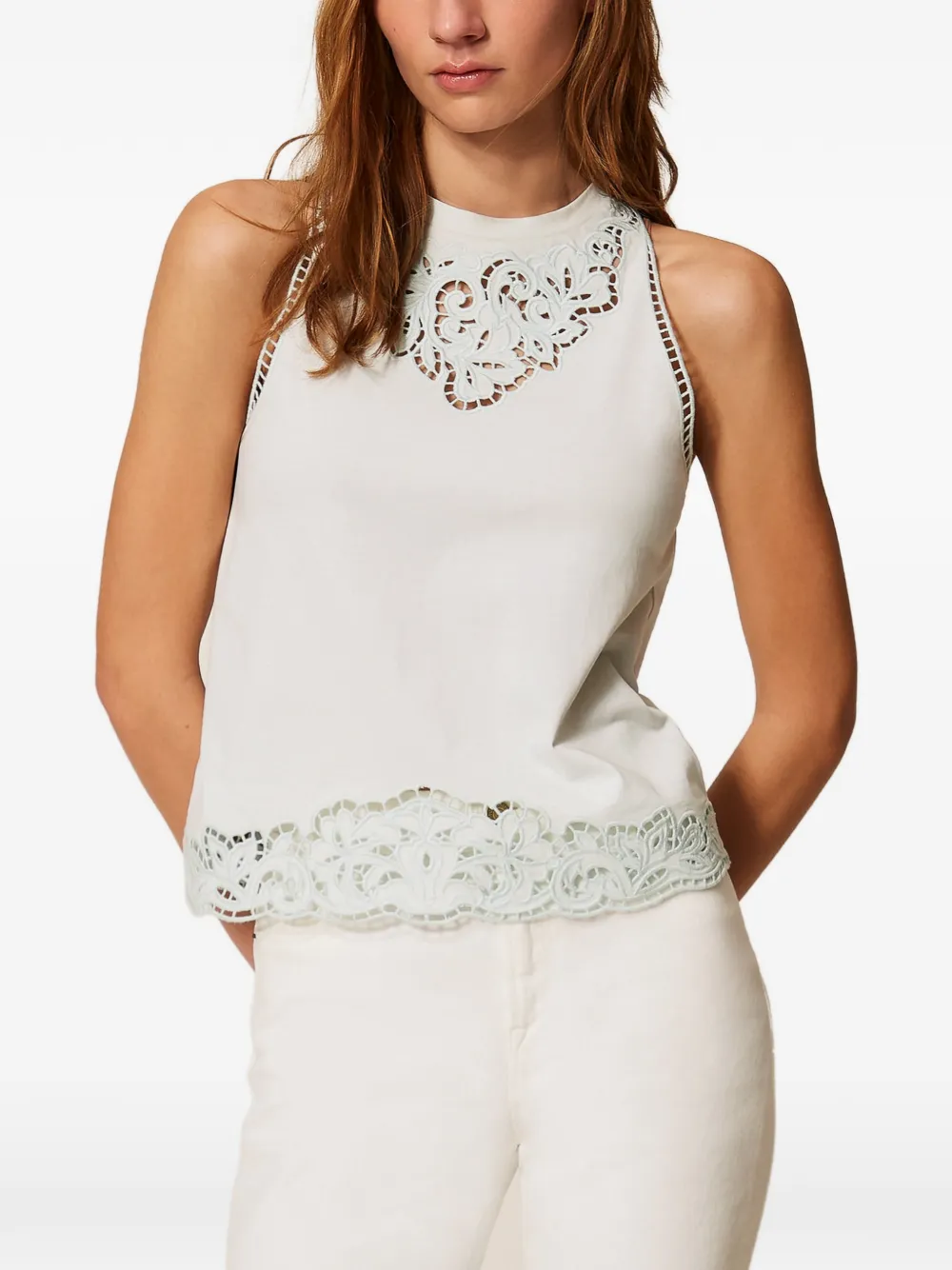 TWINSET broderie-anglaise Tank Top | Blue | FARFETCH SG