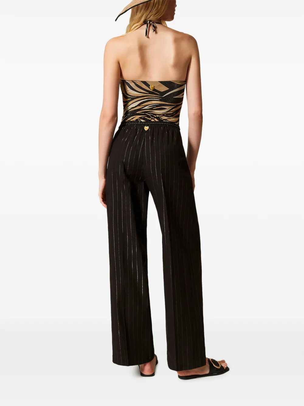 TWINSET Lurex broek met wijde pijpen en krijtstreep Zwart