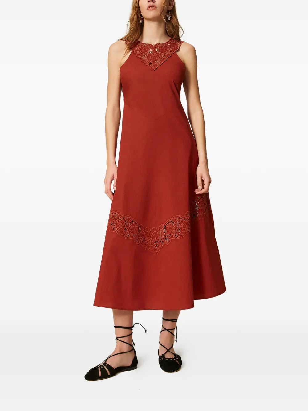 TWINSET Broderie anglaise maxi-jurk Rood