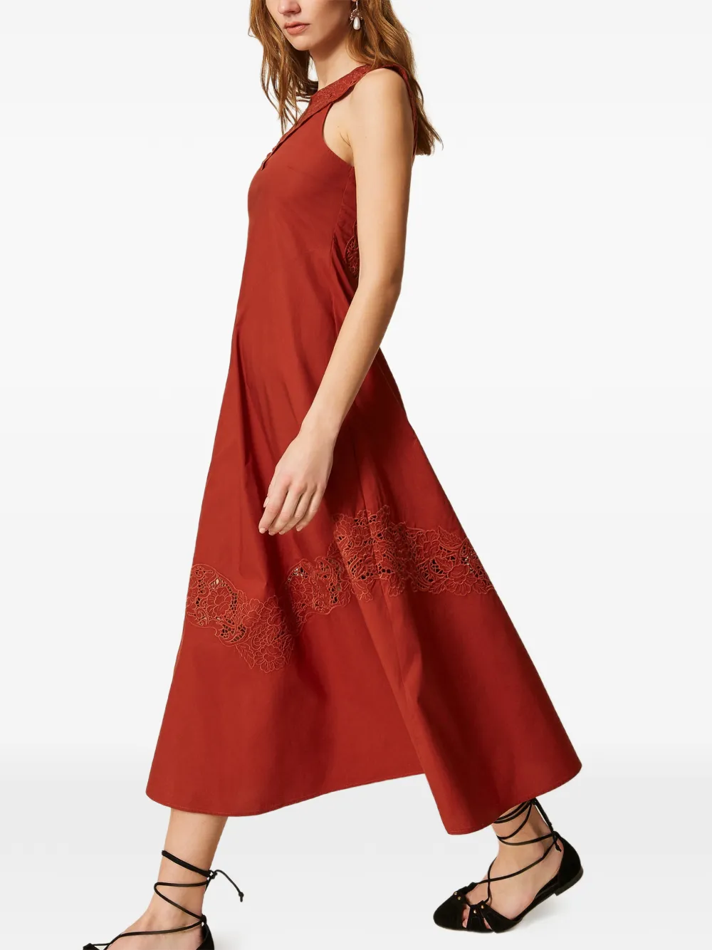 TWINSET Broderie anglaise maxi-jurk Rood